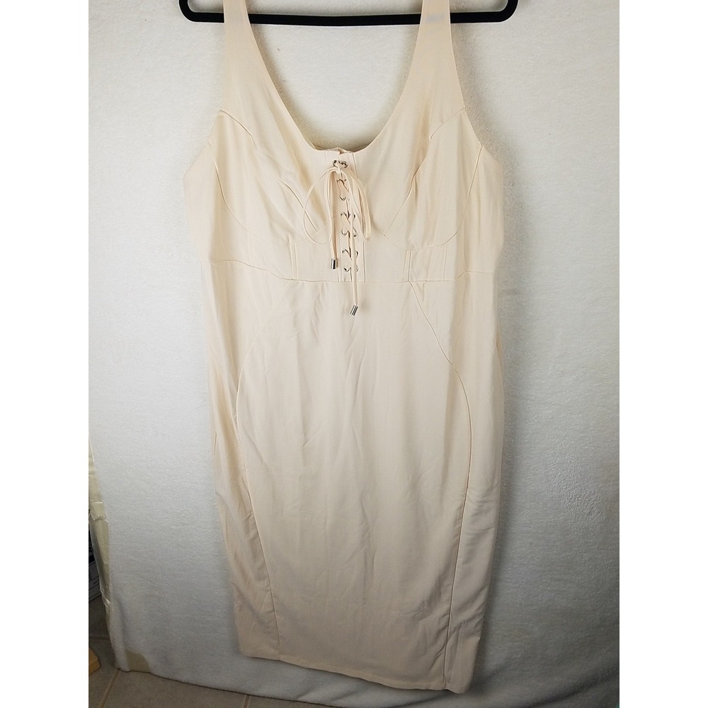 Midi Dress Womens 3X Cream NWT Lace Up Front Corset Seam Sleeveless Structured
